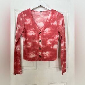 Poof! Coral Tie-Dye Button-Up Crop Top